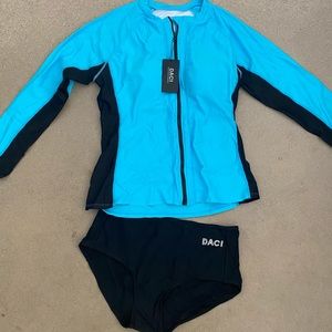 Daci Women Rash Guard Zipper 2 Piece Long Sleeve Swimsuit Shirt Bathing Suit UPF